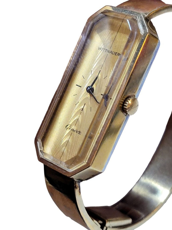 Vintage 1950s/60s Wittnaur Gold Plated Wrist Watch Mid Century Runs Well Bangle Style