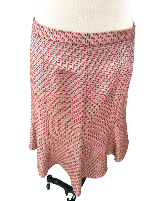 Medium Tibi Flared Pink Gold Patterned Lined 100% Silk Skirt