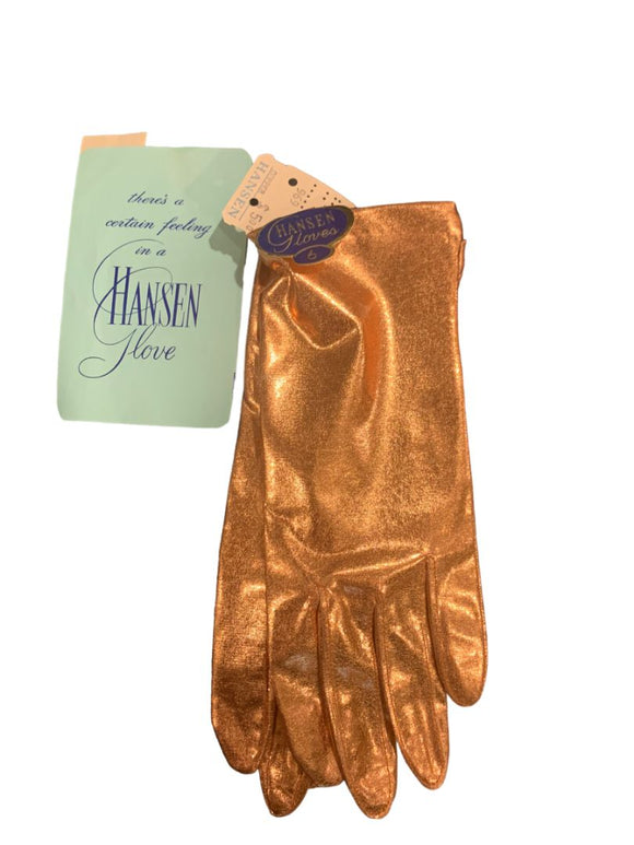 Size 6 Vintage Hansen Gloves Copper Women's Metallic Short New Old Stock Washable