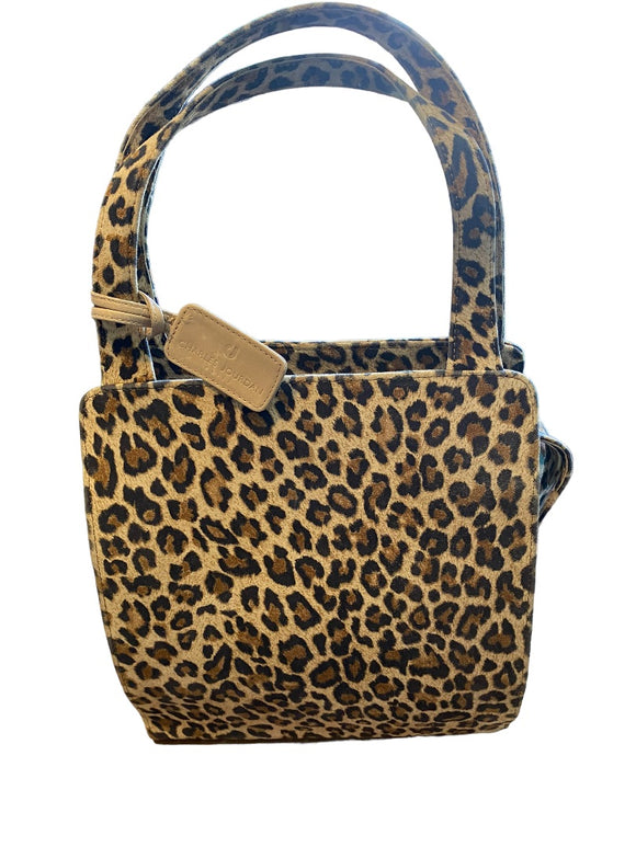 Charles Jourdan Leapord Print Structured Suede Small Tote