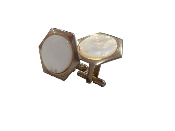 Mother Of Pearl Hexagon Gold Tone Cufflinks Vintage 15/16