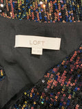 XXS LOFT Women's Sequin Mini Dress Belted V-Neck Banded Sheer Sleeve
