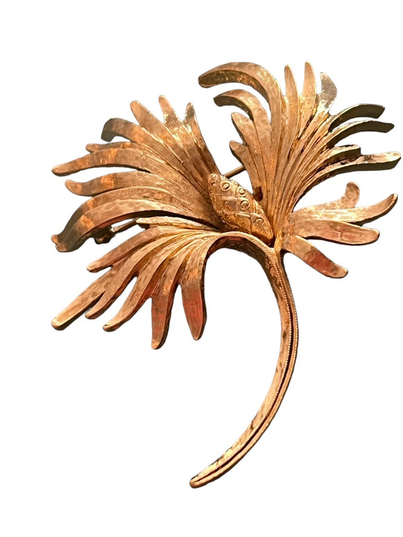 Gold Tone Monet Vintage Cone Leaf Brooch Pin Signed
