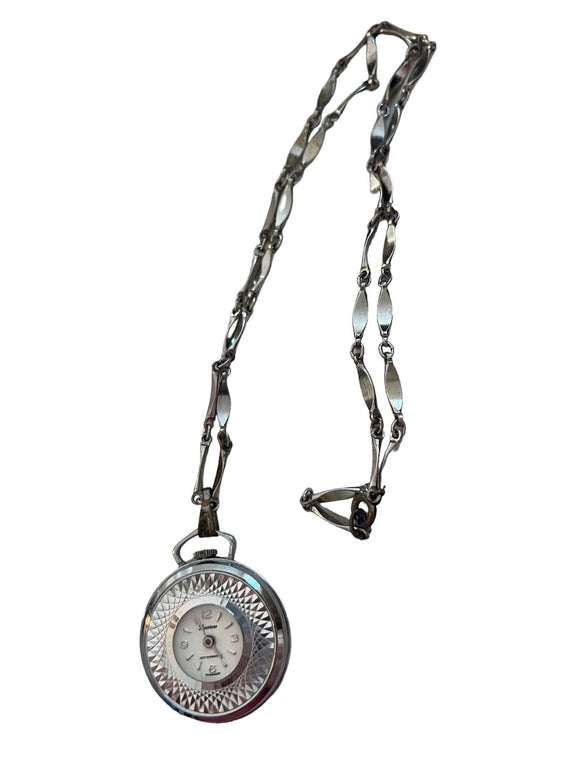 Vintage Midcentury Lucerne Mechanical Watch Pendant Necklace Works