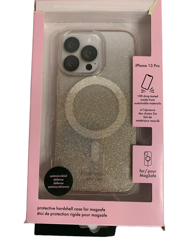 Kate Spade iPhone 13 Pro Protective Hardshell Phone Case Magsafe Silver Glitter