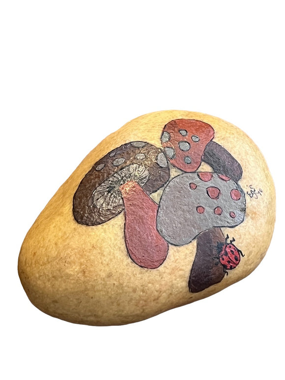 Signed Hand Painted Kitschy Mushroom Rock Signed 70's