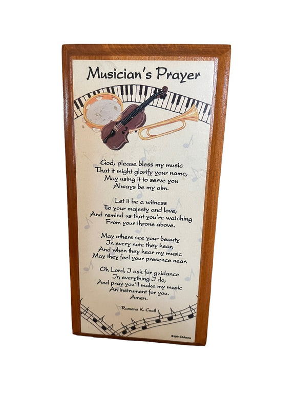 Vintage 1991 Dicksons Musician's Prayer Wooden Plaque Tabletop Made in USA
