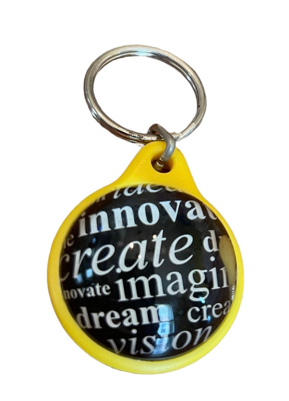 Inspirational Keychain Innovate Create Key Ring Floating Lightbulb Yellow