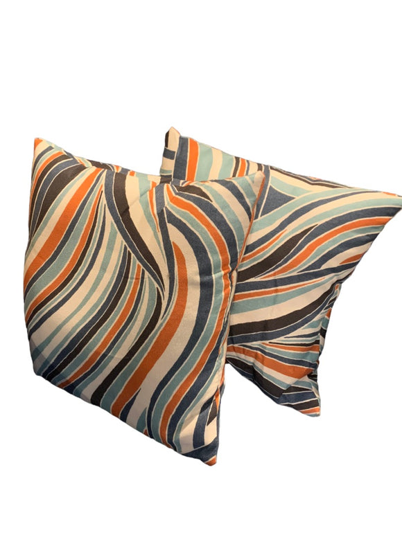 Set of 2 New Polyester Fill Zip Off Cover Throw Pillows Retro Swirl Print