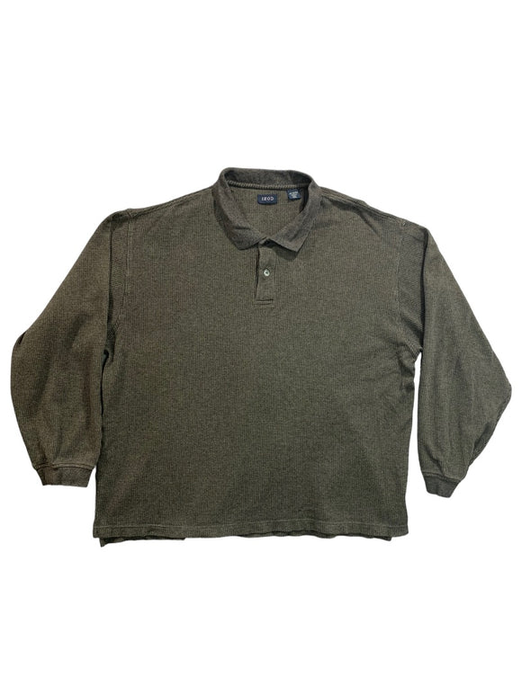 XXL Izod Men's Long Sleeve Polo Shirt Gray  Micro Check Pattern Cotton