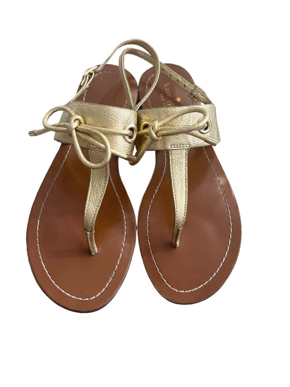8 M Kate Spade New York Gold Slingback Crossover & Bow Flat T-Strap Sandal