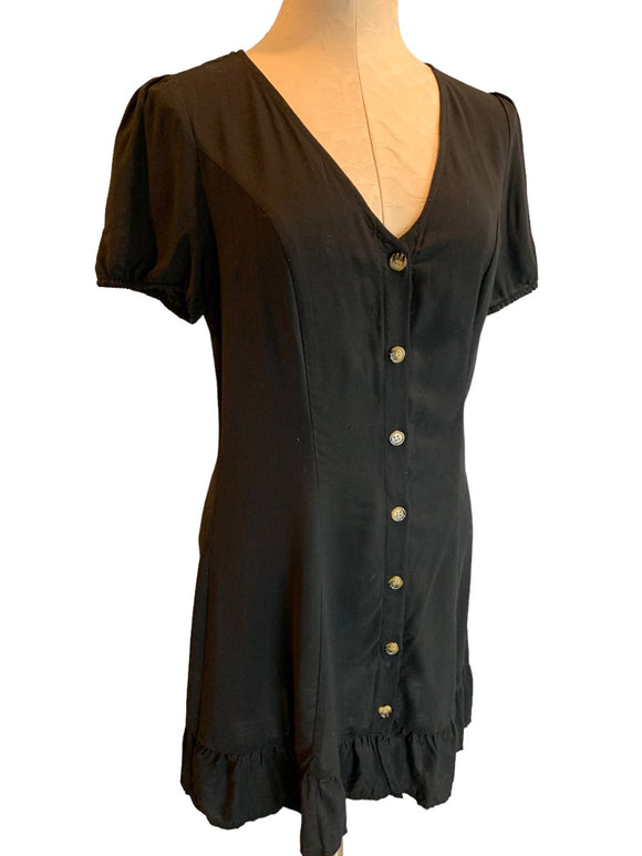 8 Divided by H&M Women's Slightly Sheer Button Up Dress Short Sleeve Black