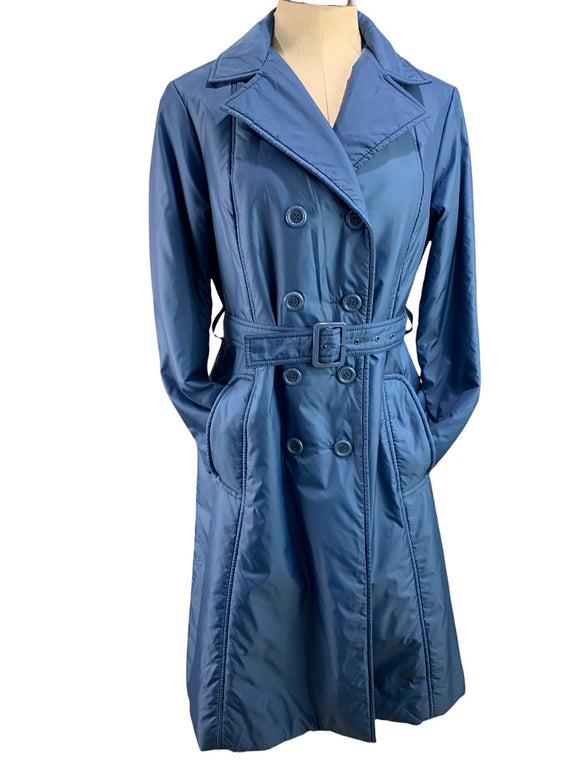 10P Bromleigh Women's Blue Insulated Trench Winter Coat Vintage 1980s