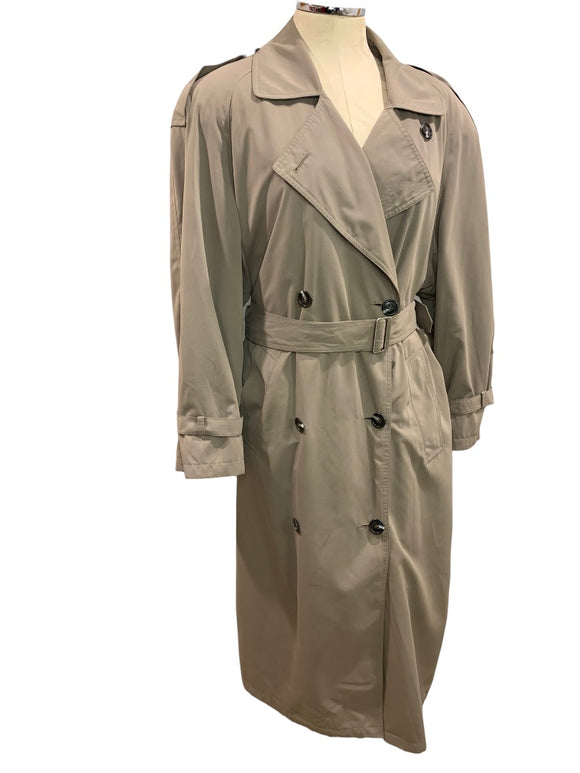 XL Petite Jones New York  1990s Women's Brown Belted Trench Overcoat Zip Out Lining Vintage