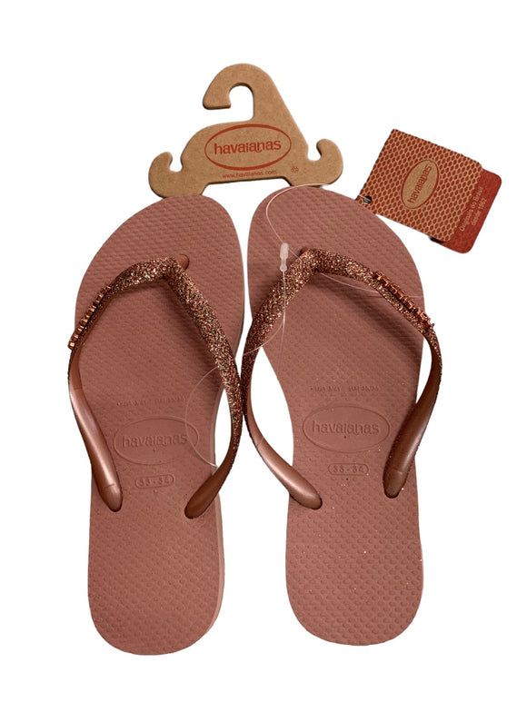 3/4Y Havaianas Girls Youth Crocus Rose Pink Glitter Flip Flop Sandals