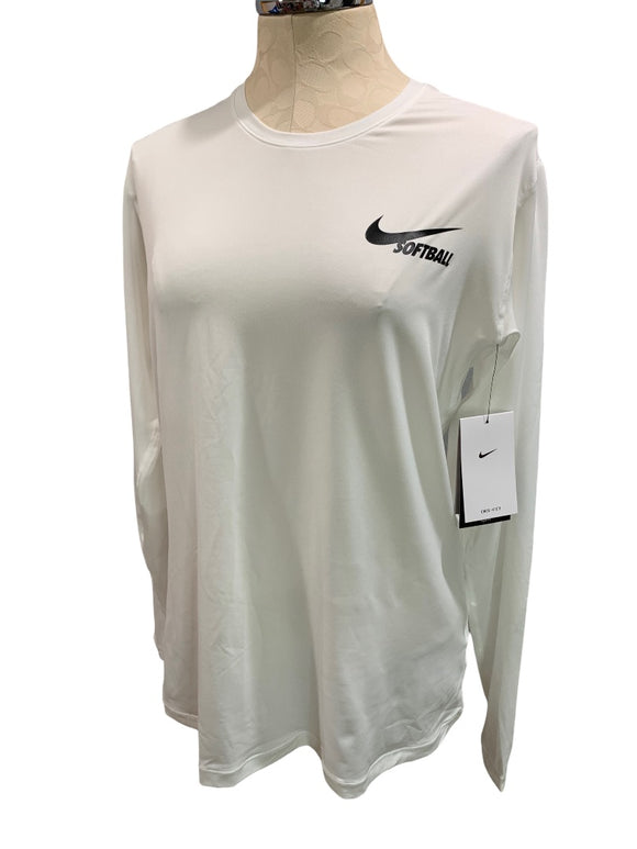 XL Nike Dri-Fit Women's White Long Sleeve Softball Shirt AV6641-100