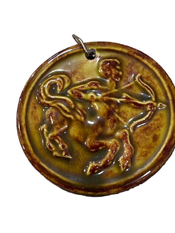 Glazed earthenware ceramic vintage inspired Zodiac Sagittarius Pendant Ornament