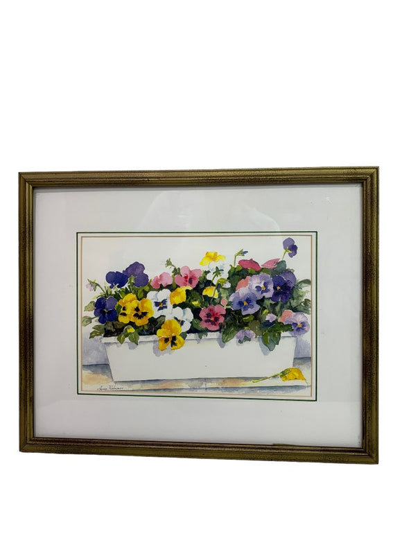 Louise Framdaks Art Print Pansies Floral Framed Matted 15 x 12