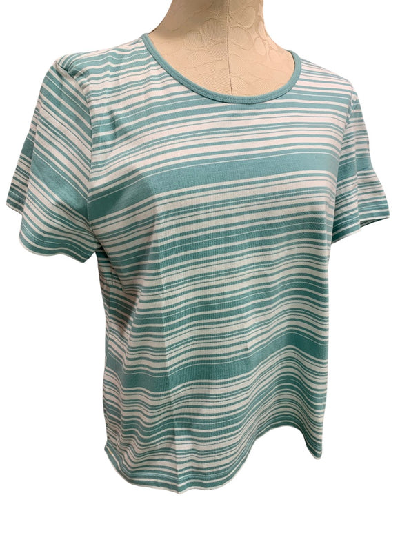 XL Izod Ladies Women's Vintage 1990s Tshirt Striped Turquoise White