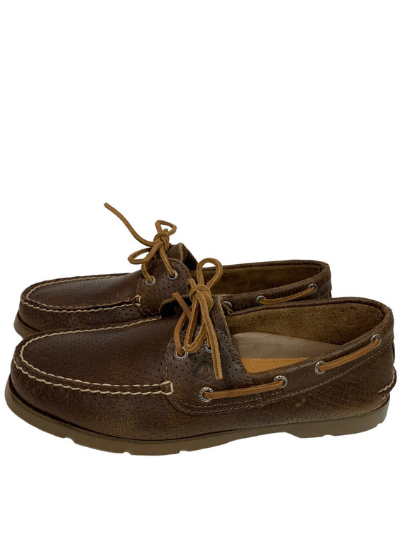 Size 9.5 Sperry Top-Sider Men's Brown Leather Boat Shoe Perforated