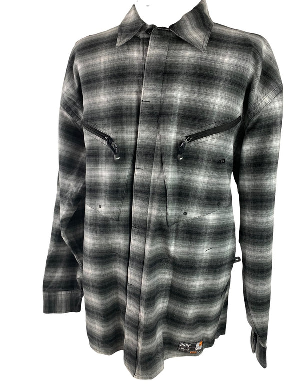3XL Akademiks akdmks Small Arms Patrol Men's Gray Plaid Flannel Button Up Shirt