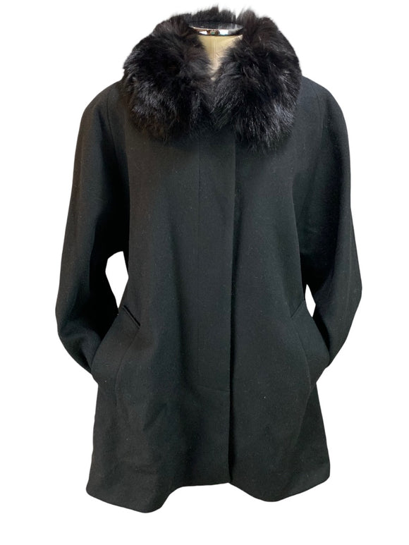 12 Forecaster of Boston Women's Vintage 1980s Black Wool Coat Fox Fur Collar