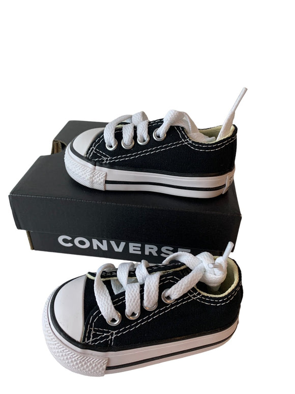 Size 2 Baby Infant Converse Low Top Black Canvas Unisex Sneakers New