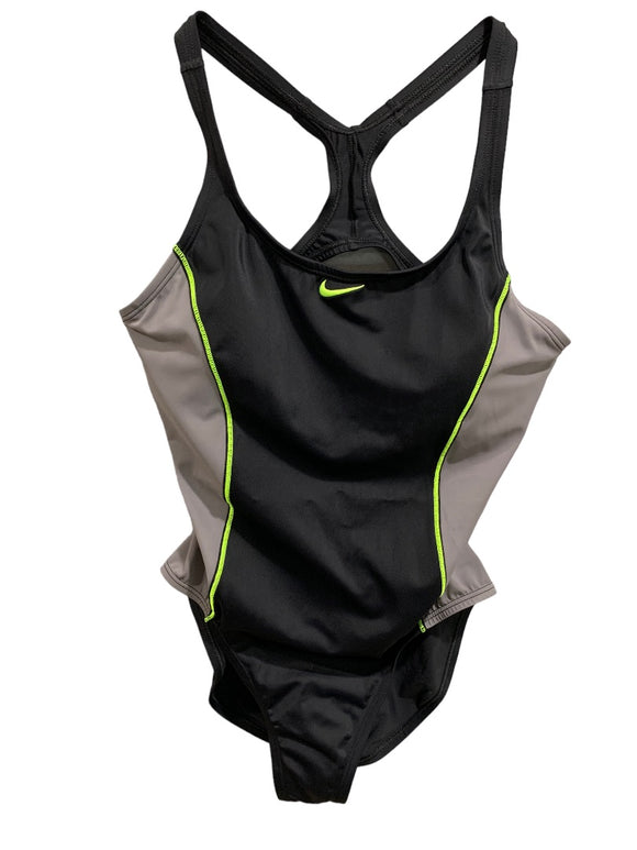 Large Nike Women's Black Gray Athletic Racing One Piece Swimsuit New NESS9362
