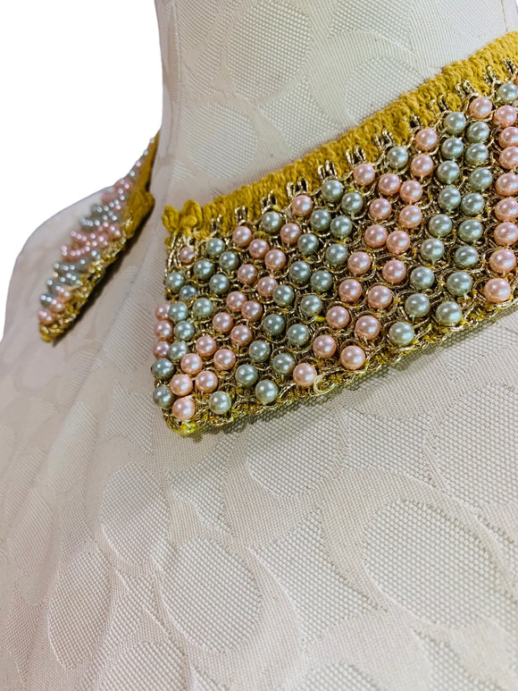 Vintage 1960s Collar Attachement Sewing Notion Pink Green Gold Threading