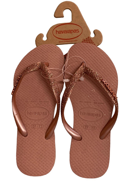 13c/1Y Havaianas Girls Youth Crocus Rose Pink Glitter Flip Flop Sandals