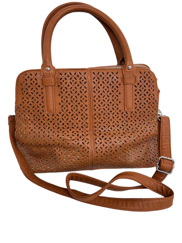 Brown Vegan Leather Lasercut Satchel Handbag Shoulder Strap Unbranded