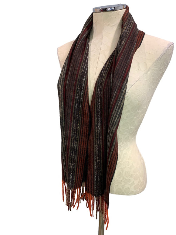 V.Fraas Women's Striped Winter Cashmink Scarf Red Brown Black 52x11