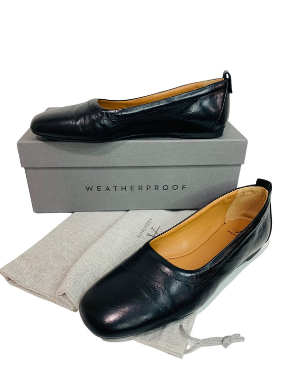 Size 9M Aquatalia Women's Black Janette Nappa Flat Shoes Weatherproof