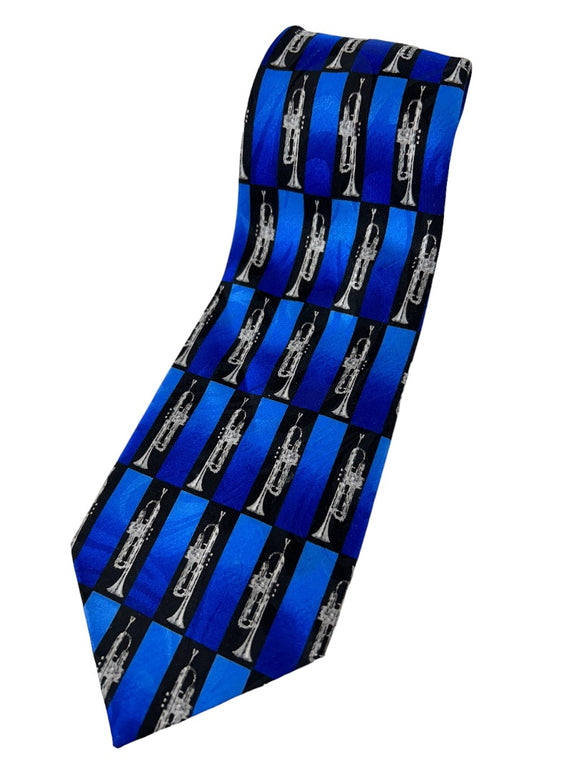 Steven Harris Men's Polyester Necktie Blue Trumpet Novelty 58