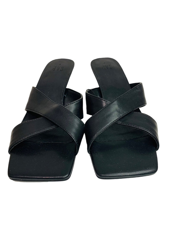 Size 9 Gap Women's Black Slide Vegan Leather Sandal Heel Square Toe New