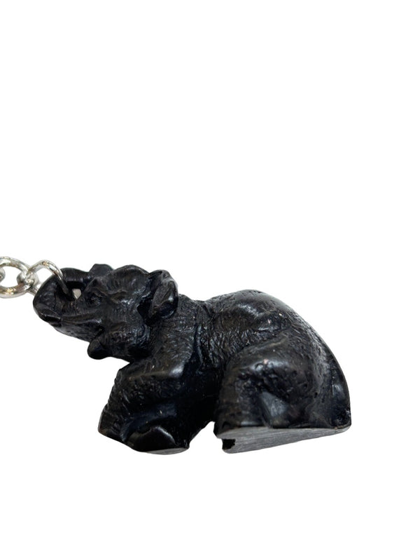 Vintage Black Resin Elephant Keychain Key Ring 2