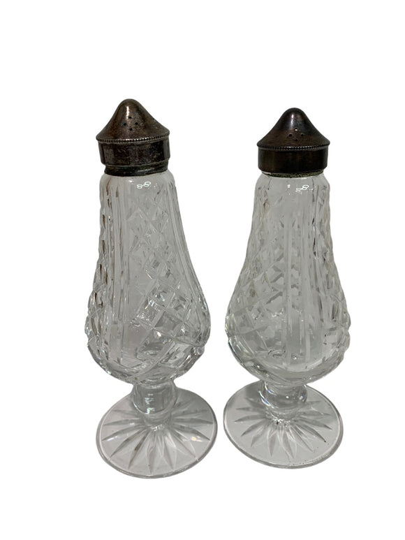 Vintage 1970s Crystal Footed Salt and Pepper Shakers Set 6.25 Inches