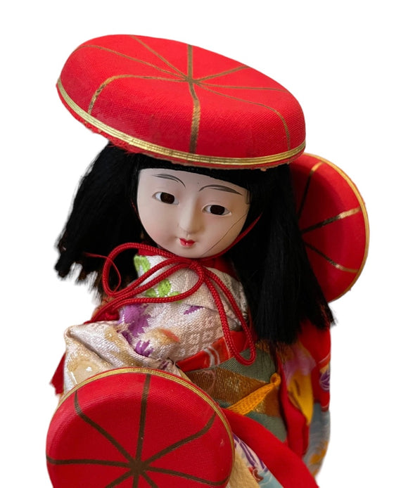 1970's Japanese Doll Red Kimono Obi National Dress 8.5