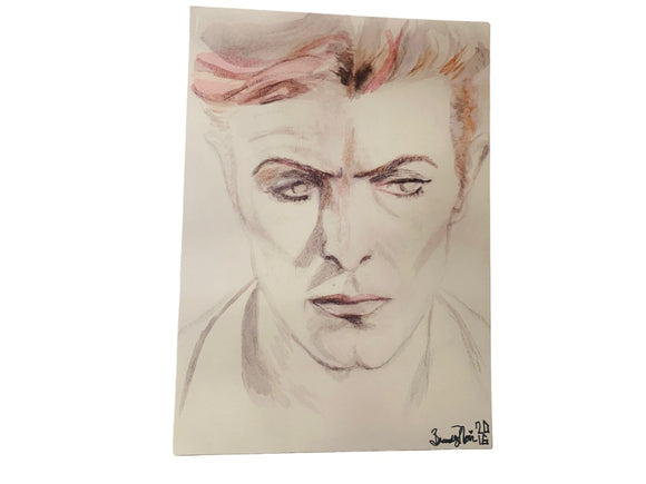 David Bowie Art Watercolor Painting Noir 2016 8.5