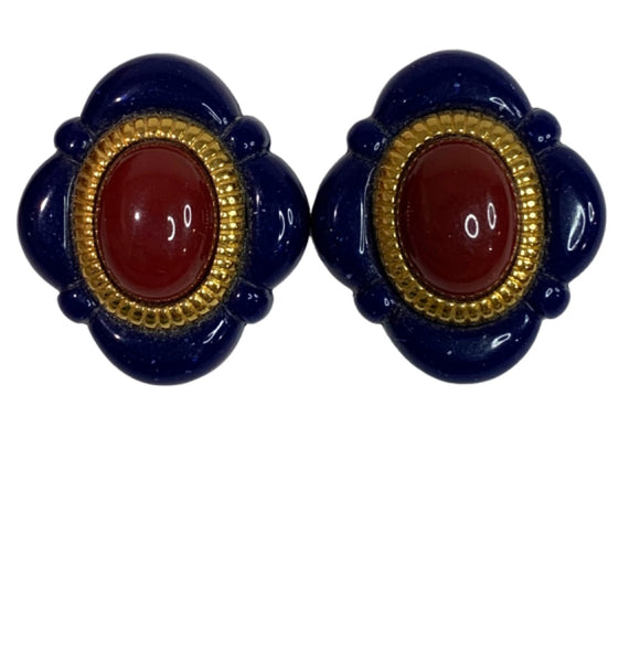 Avon Arabesque Faux Resin Lapis Lazuli Cinnabar Beaded Earrings