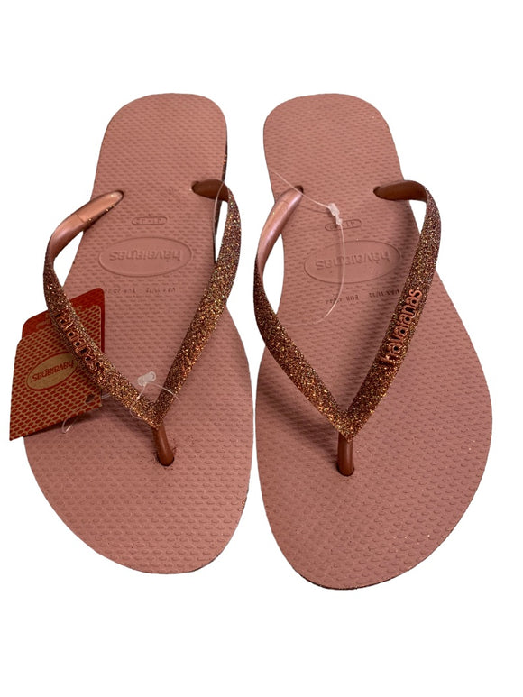11/12 Havaianas Women's Crocus Rose Pink Glitter Flip Flop Sandals New