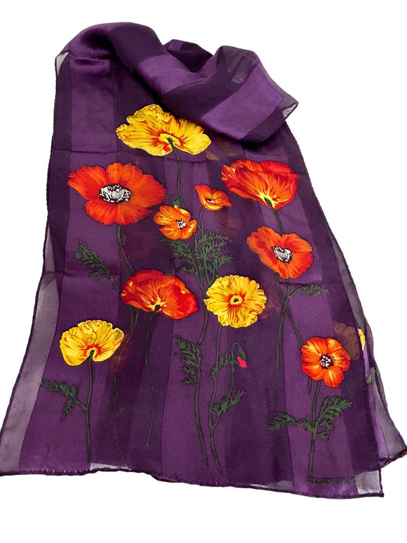 Ellen Tracy Women's Silk Scarf Lightweight Purple Floral Print 52x11