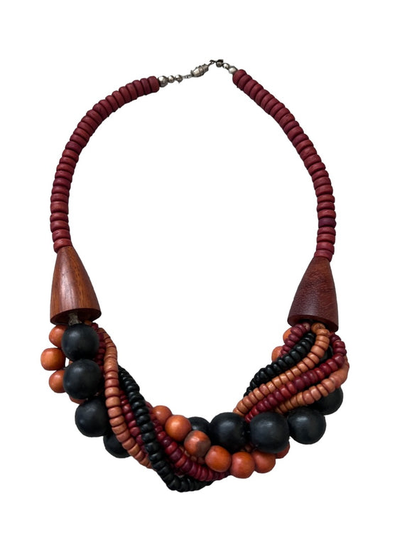 Wooden Beaded Necklace Twisted Multi-Bead Brown Black African Inspired