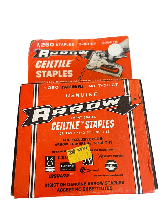 T-50CT Arrow Cement Coated Ceiltile Staples Fastening Ceiling Tile Vintage Box of 1250