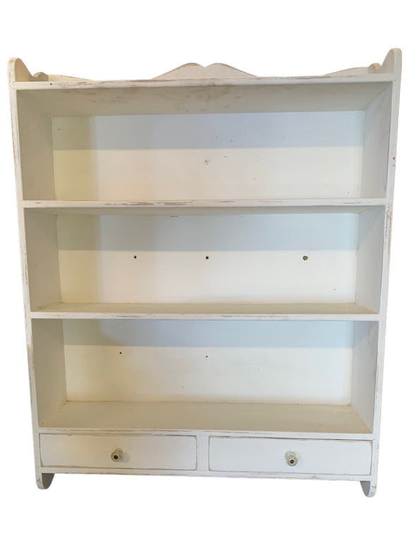 Vintage Shabby Chic White Wooden Wall Hanging Shelves and Drawers