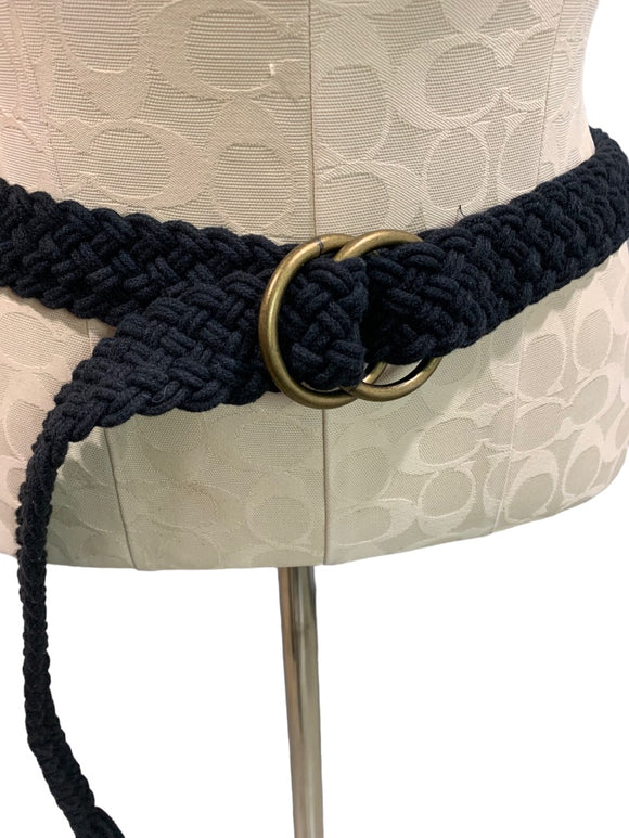Size 14P Petite Women's Vintage Black Woven Belt Adjustable O-Ring to 44