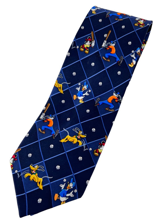 Mickey Unlimited Men's Silk Necktie New Navy Blue Baseball Disney Characters 59