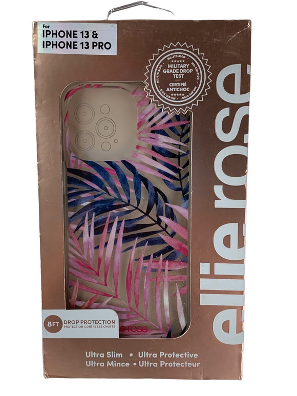 ellie rose Phone Cover for iPhone 13 and 13 Pro New 8 ft Drop Protection Pink Black Fern Palm