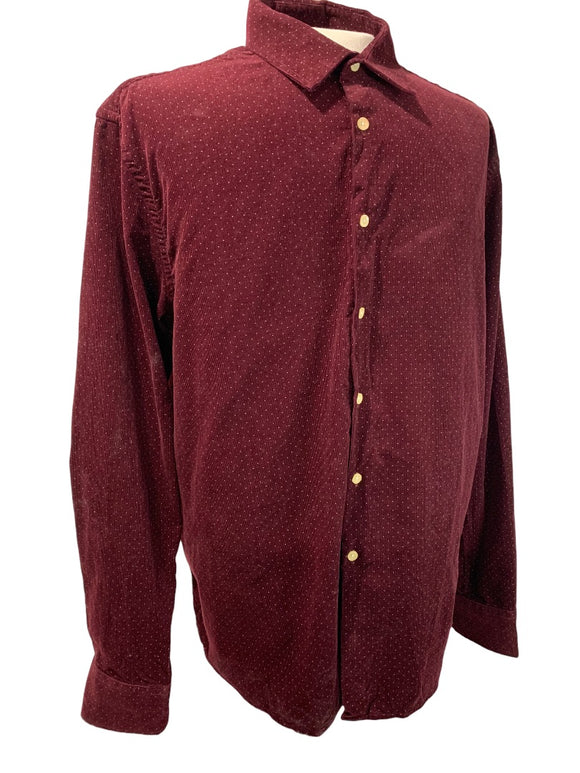 2XL John Lennon Men's Corduroy Button Up Shirt Merlot Dots