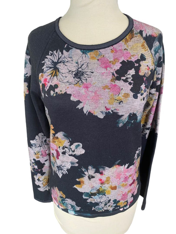 XS Maeve Gray Floral Long Sleeve Sweater Lightweight Anthropologie